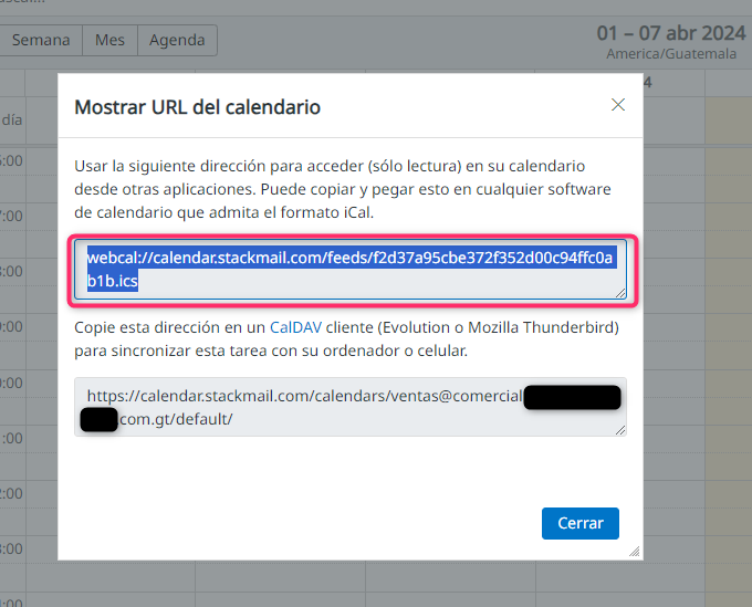 URL Calendario Cuenta Correo Premium
