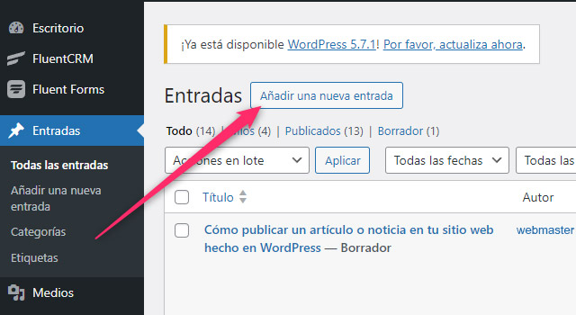 Añadir nueva entrada WP