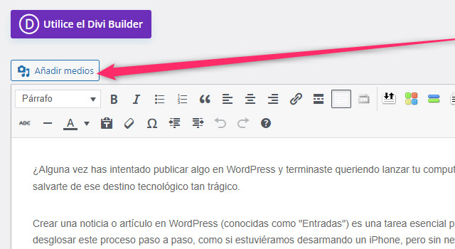 Añadir Multimedia Entrada WP