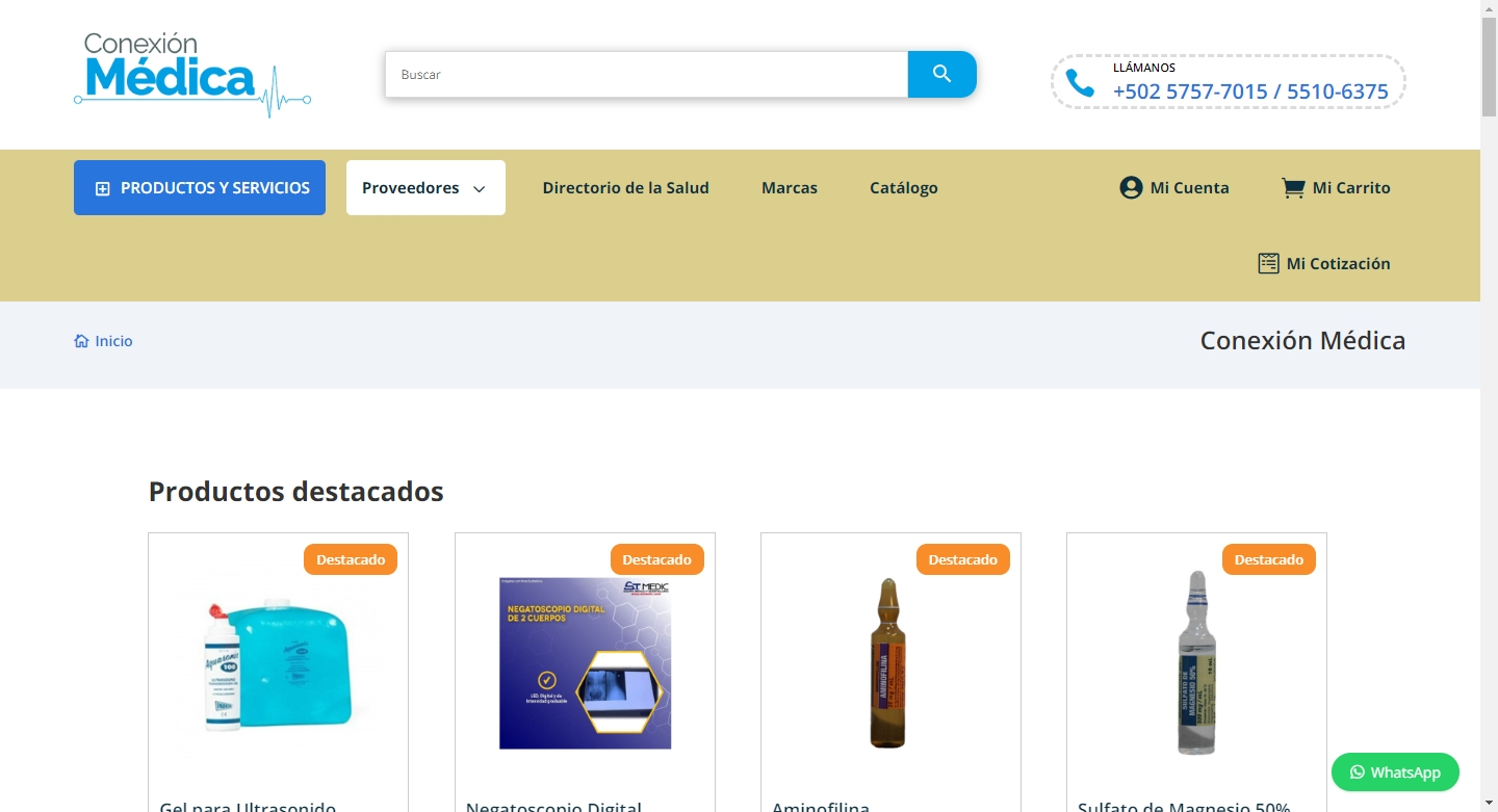 Desarrollo de sitio web para Conexion Medica, directorio y catalago de productos y servicios médicos