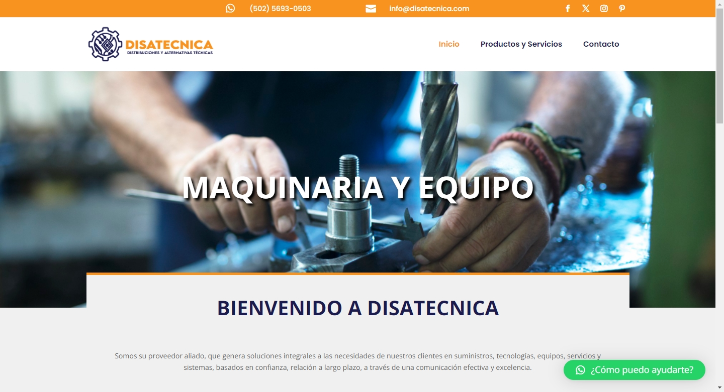 Creacion de sitio web para Disatecnica, empresa que provee maquinaria, equipo y suministros a la industria