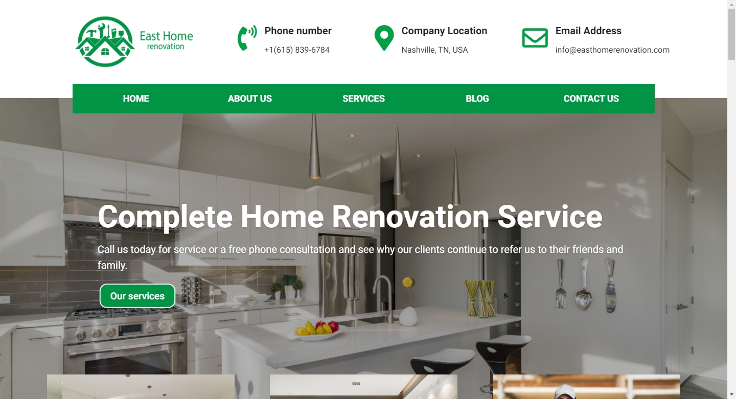 Rediseño de sitio East Home Renovation, empresa de construcción y remodelaciones en Tennessee, EEUU.