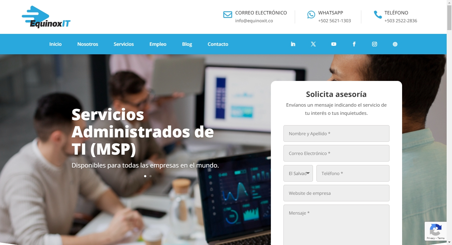Creación de sitio web para EquinoxIT, empresa de servicios de IT en Guatemala y El Salvador.
