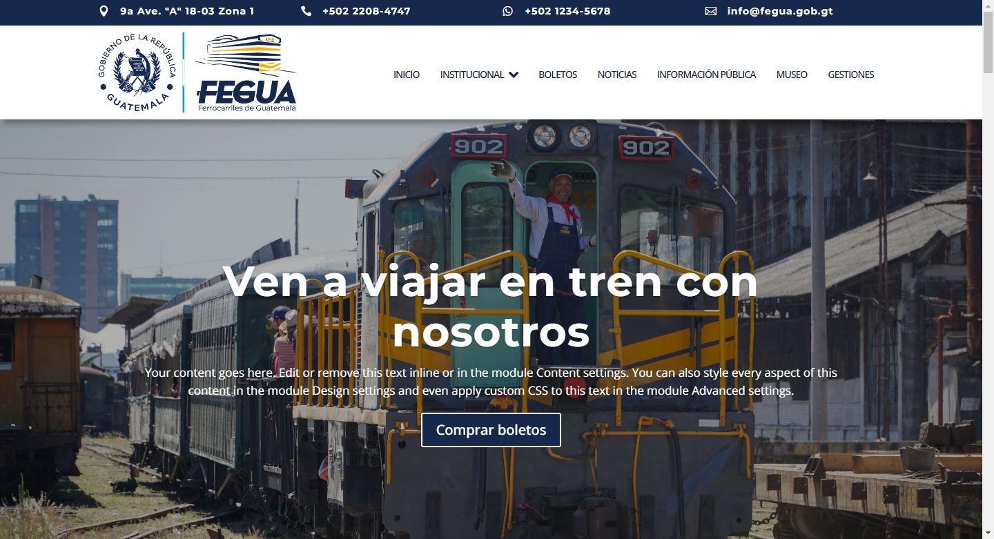 Rediseño del sitio web de Ferrocarriles de Guatemala (FEGUA)