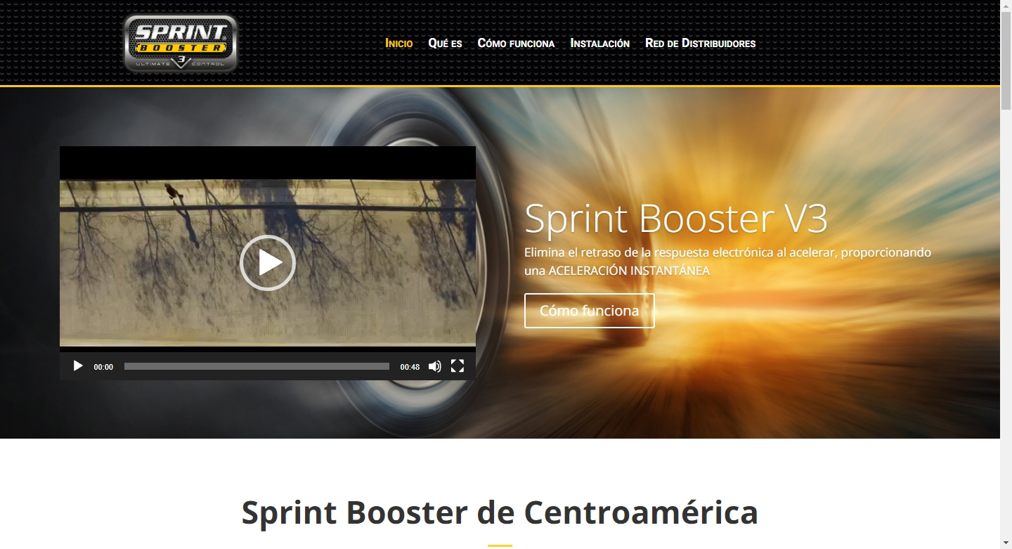 Desarrollo de sitio web de Sprintbooster, accesorio para mejorar respuesta de aceleración en automóviles