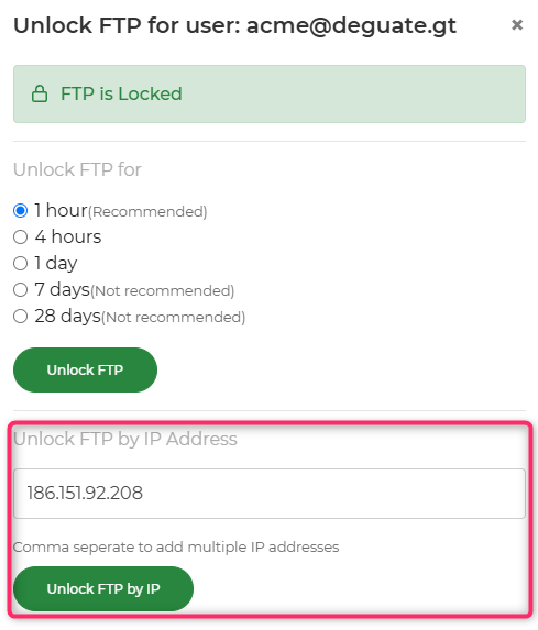 Unlock FTP by IP
